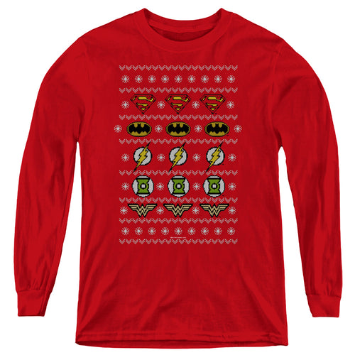 Justice League Justice Shields Christmas Sweater 
 
 Youth Long Sleeve T-Shirt