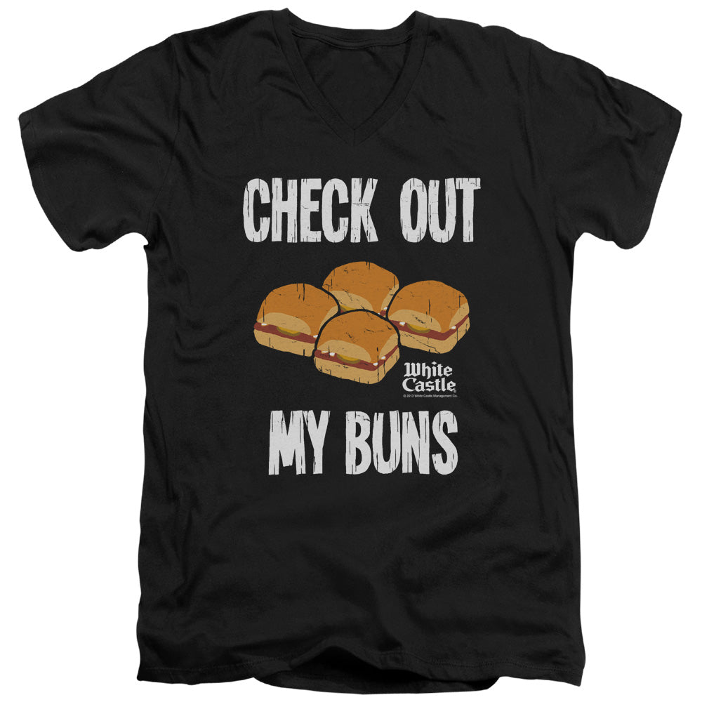 White Castle Check Out My Buns on Black V-Neck T-Shirt