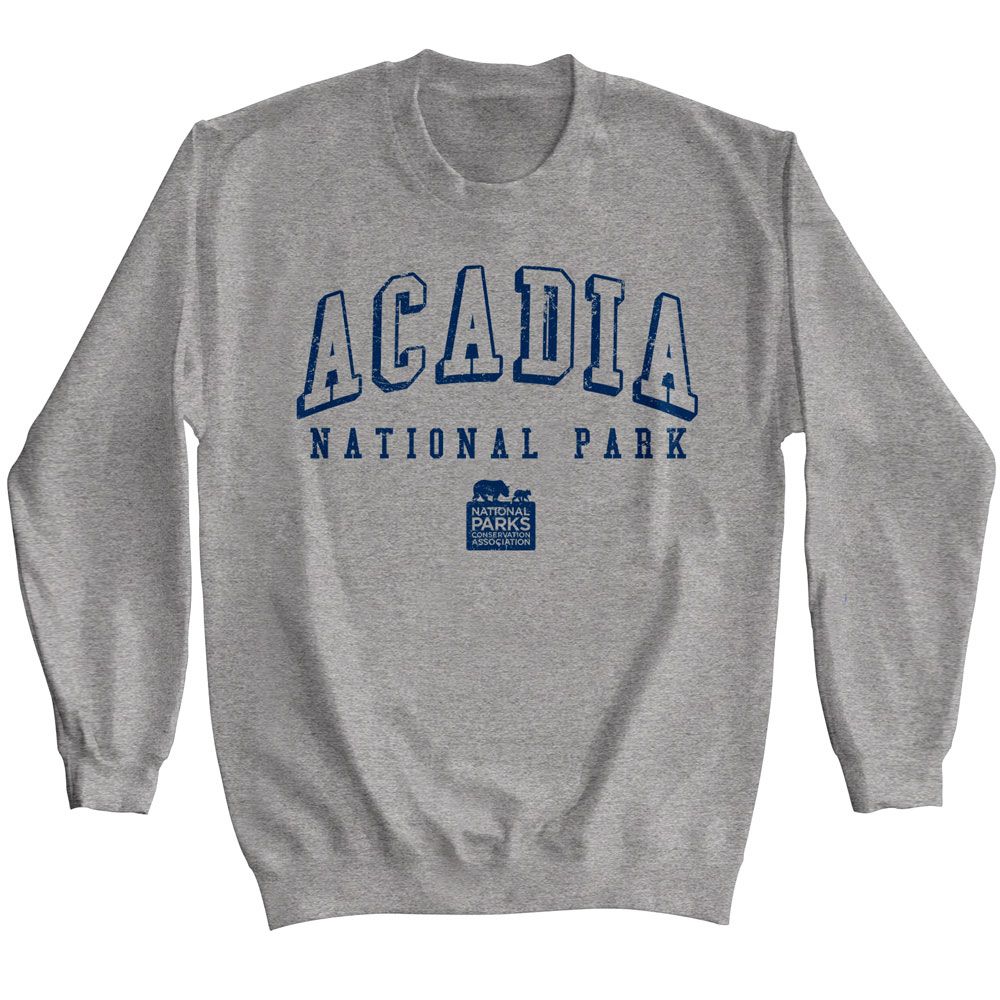 Graphite National Parks sweatshirt featuring National Parks Acadia National Park Collegiate design