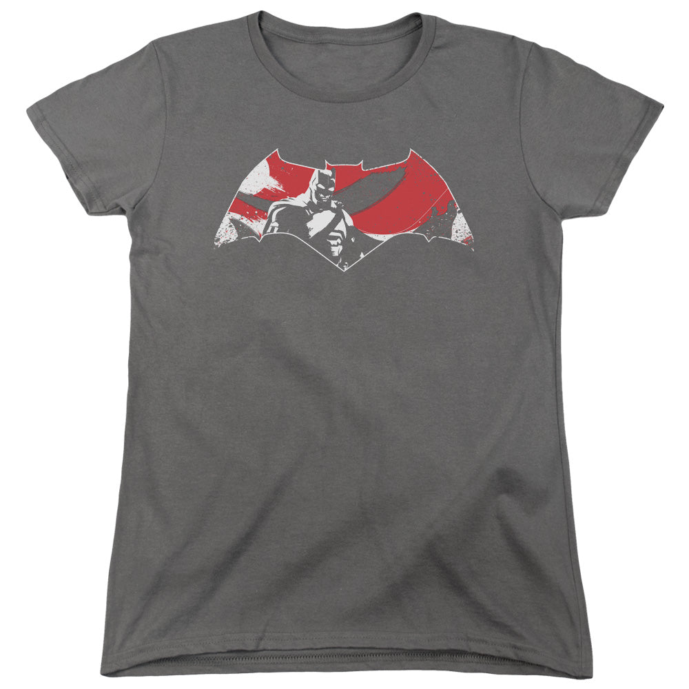 Batman v Superman Armor Splatter Logo Womens T-Shirt
