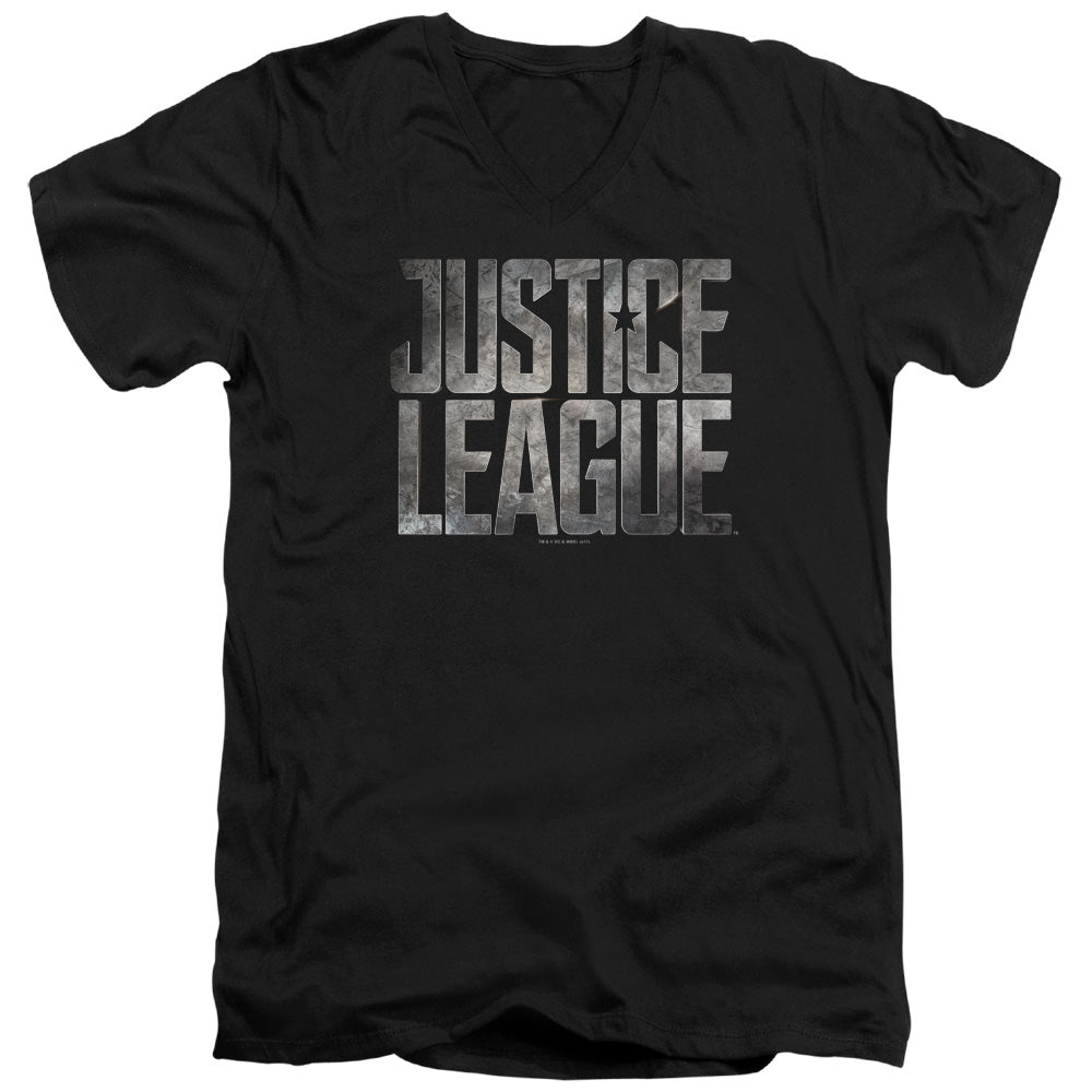 Justice League Metal Logo V-Neck T-Shirt