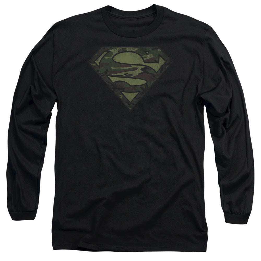 Superman Camo Logo Distressed Long Sleeve T-Shirt