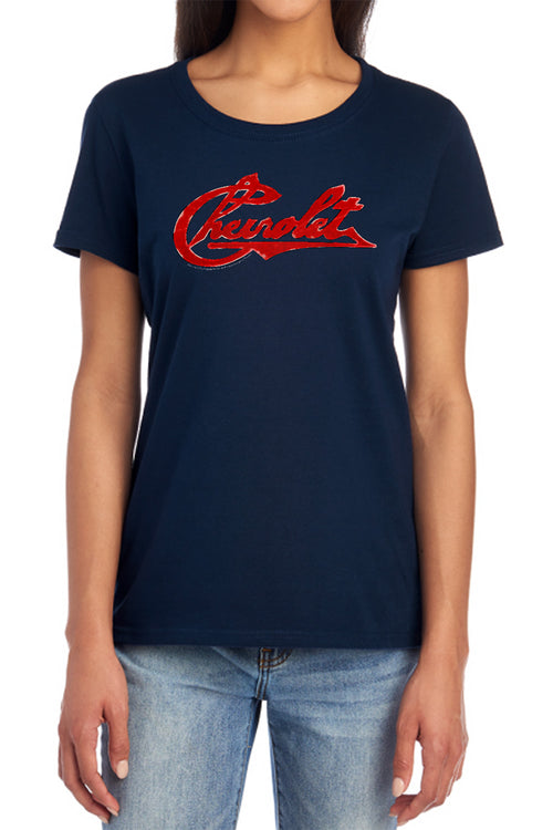 Chevy Chevrolet Script Distressed Womens T-Shirt