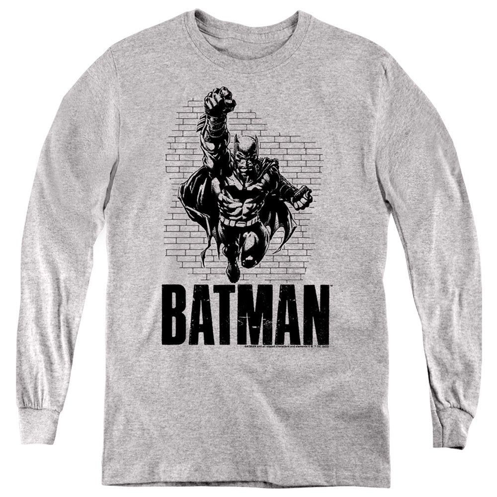Batman Brick Wall Punch Youth Long Sleeve T-Shirt