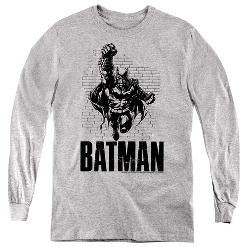 Batman Brick Wall Punch Youth Long Sleeve T-Shirt