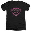 Superman Fuchsia Flames Outline V-Neck T-Shirt