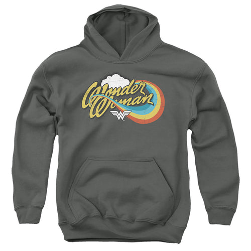 Wonder Woman Rainbow Script on Charcoal Youth Hoodie