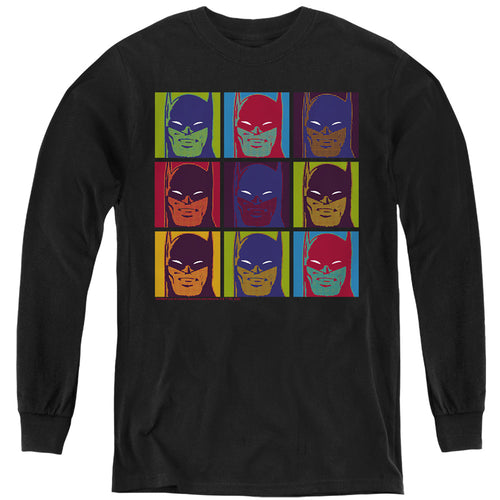 Batman Pop Art Grid on Black Youth Long Sleeve T-Shirt