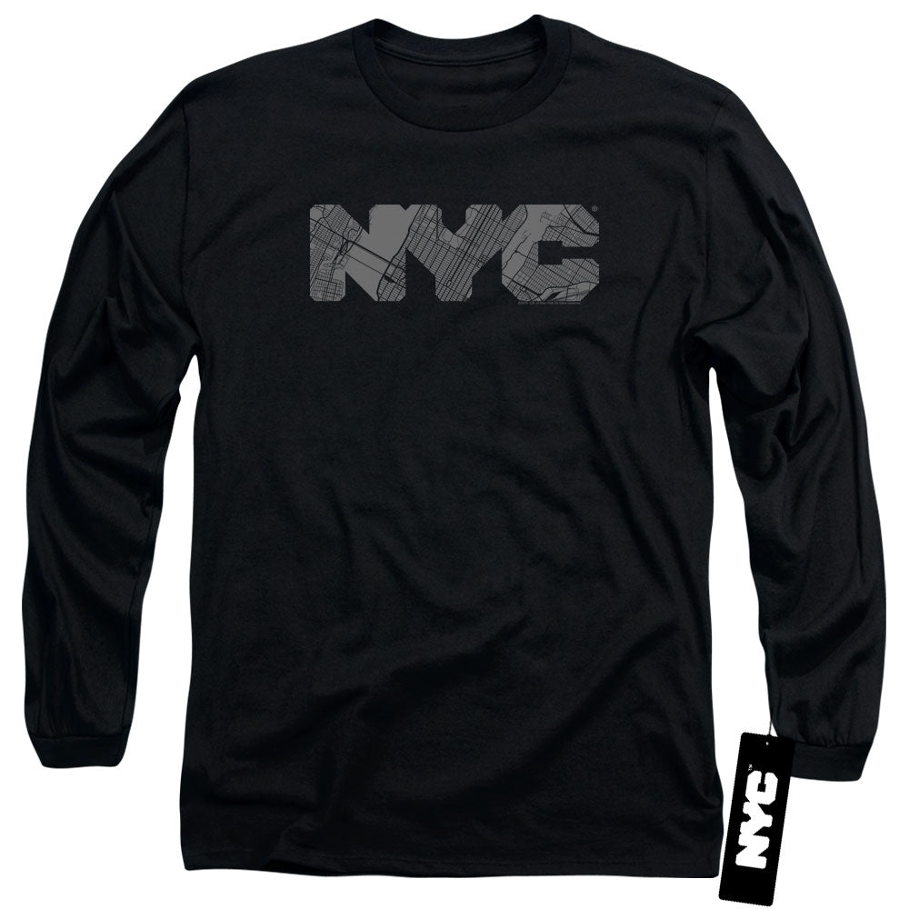 New York City Map Fill Black Long Sleeve T-Shirt