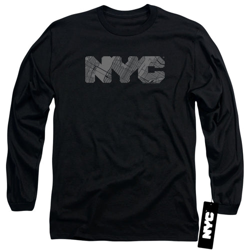 New York City Map Fill Black Long Sleeve T-Shirt