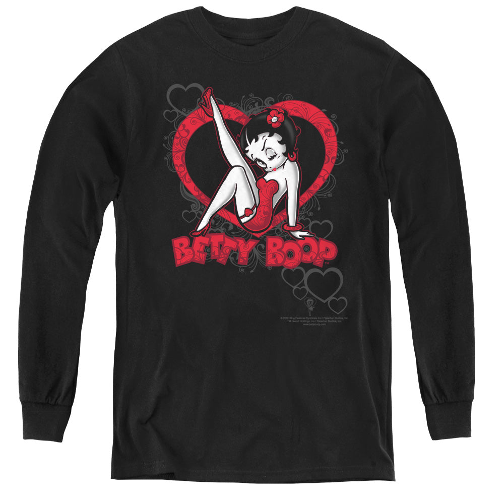 Betty Boop Scrolling Hearts Youth Long Sleeve T-Shirt