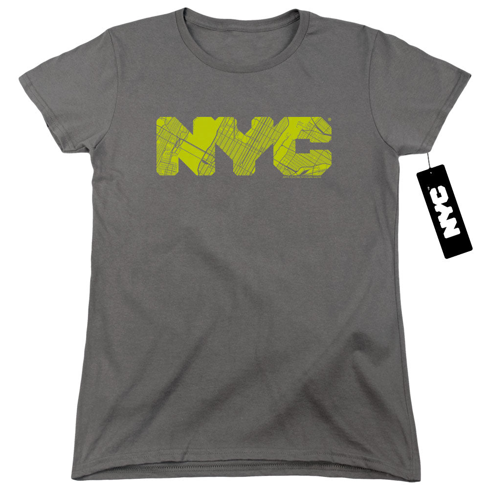 New York City Map Fill Charcoal Womens T-Shirt