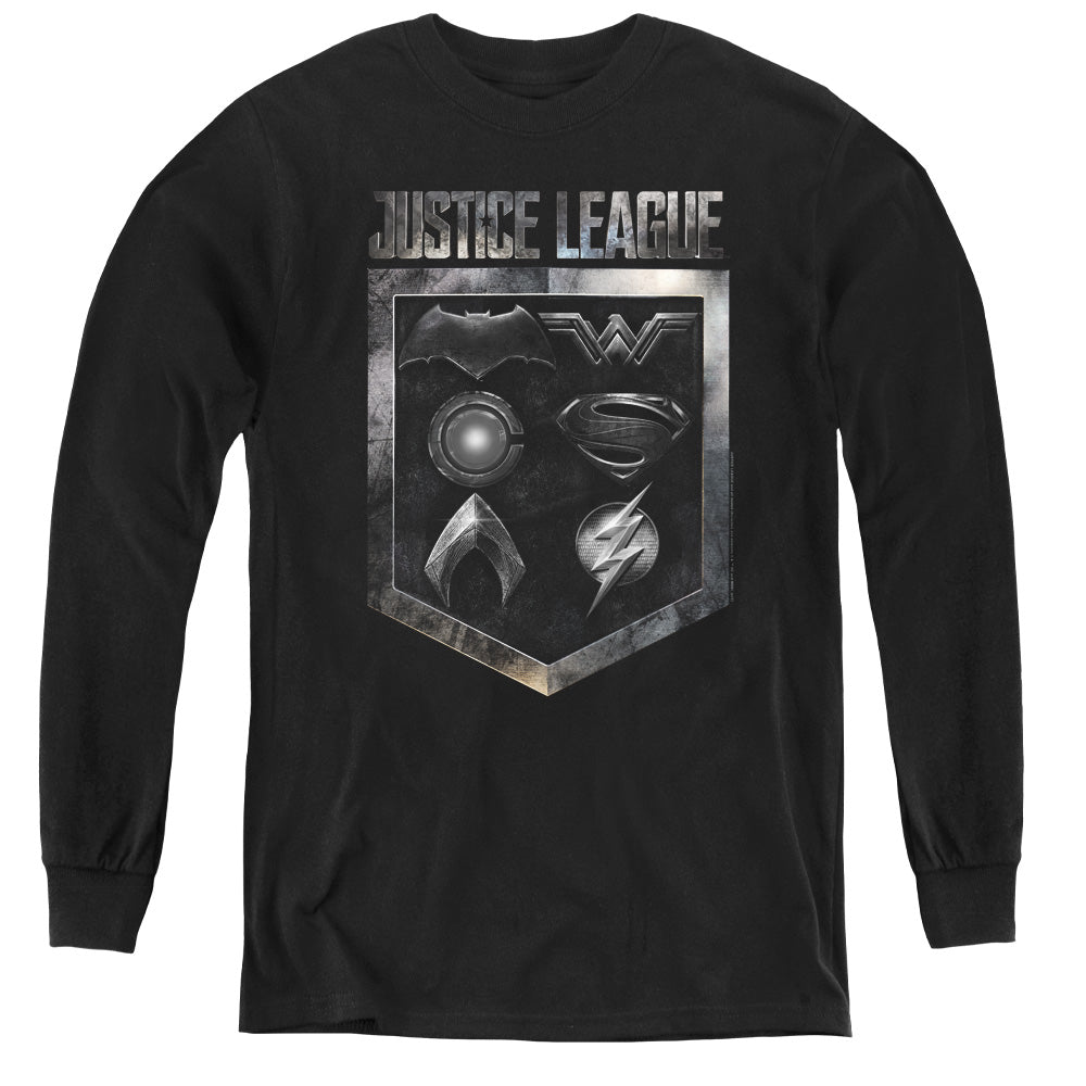 Justice League Shield Of Emblems Youth Long Sleeve T-Shirt