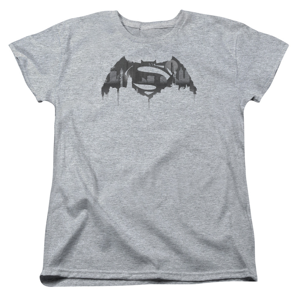 Batman v Superman Cityscape Logo Womens T-Shirt