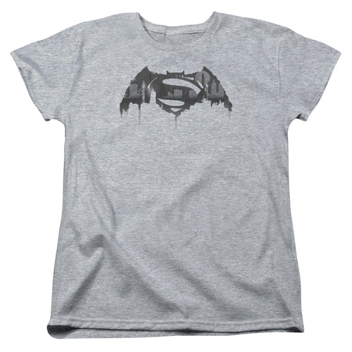 Batman v Superman Cityscape Logo Womens T-Shirt