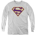 Superman Purple & Gold Shield Athletic Heather Youth Long Sleeve T-Shirt