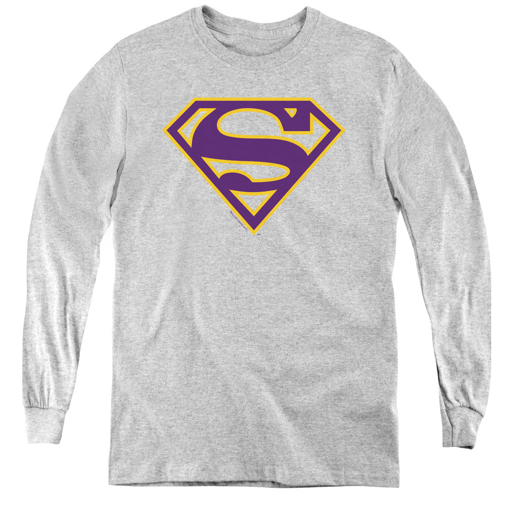 Superman Purple & Gold Shield Athletic Heather Youth Long Sleeve T-Shirt