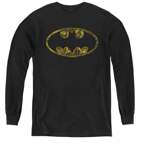 Batman Tattered Logo Youth Long Sleeve T-Shirt