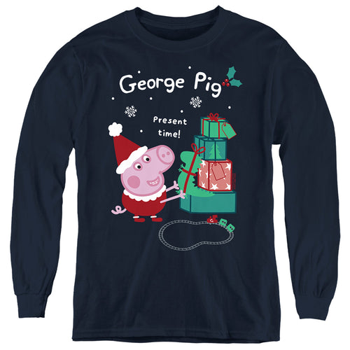 Peppa Pig Christmas Present Time with George Pig Youth Long Sleeve T-Shirt