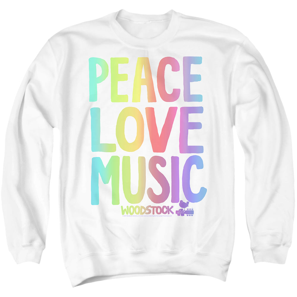 Woodstock Peace Love Music Rainbow Crewneck Sweatshirt