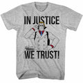 Gray heather Ace Attorney t-shirt featuring Justice-themed graphic typography heather gray