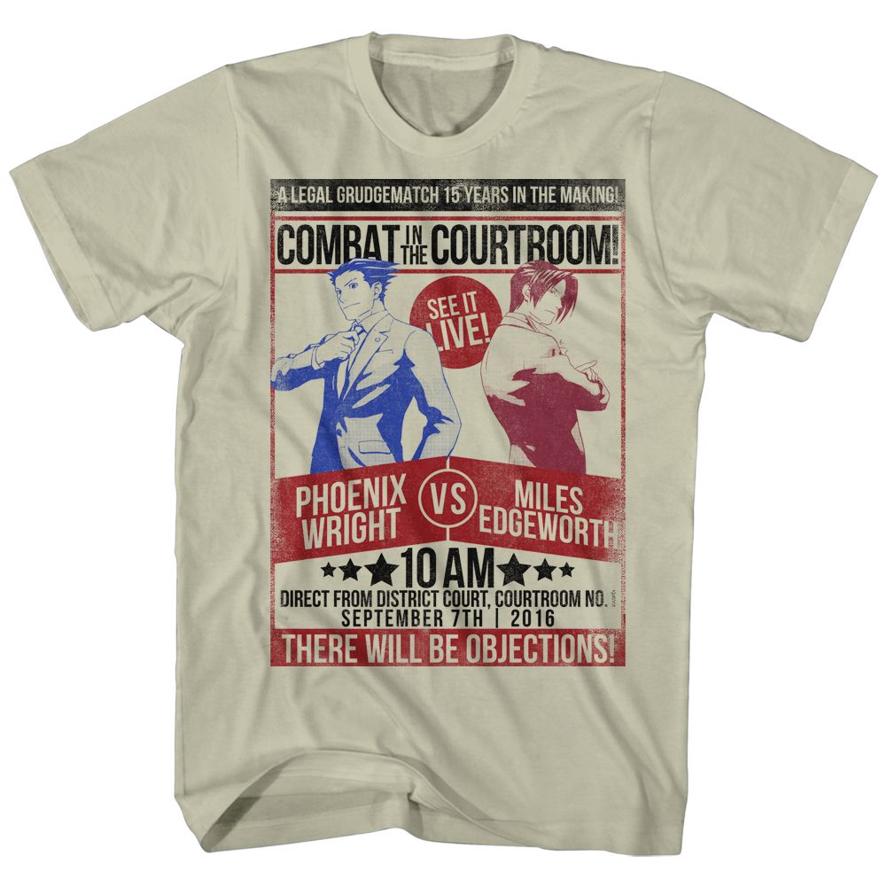 Khaki heather Ace Attorney t-shirt featuring Courtroom fight battle typography khaki