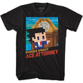 Black Ace Attorney t-shirt featuring 8-bit pixel art album cover style Ace Attorney
