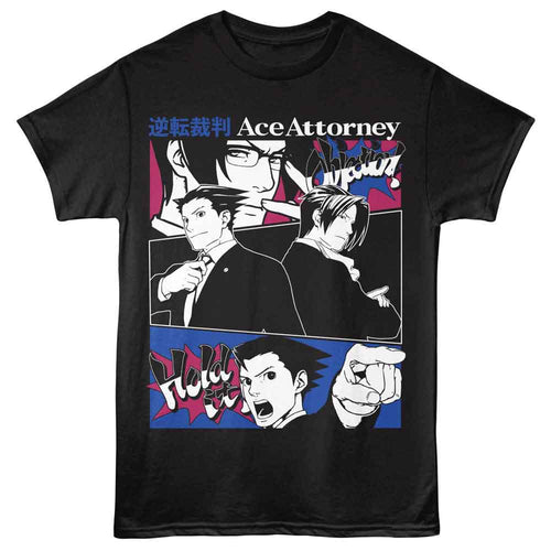 Black Ace Attorney t-shirt featuring Phoenix Wright and Miles Edgeworth dual portrait