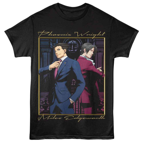Black Ace Attorney t-shirt featuring Wright and Edgeworth attorney prosecutor portrait