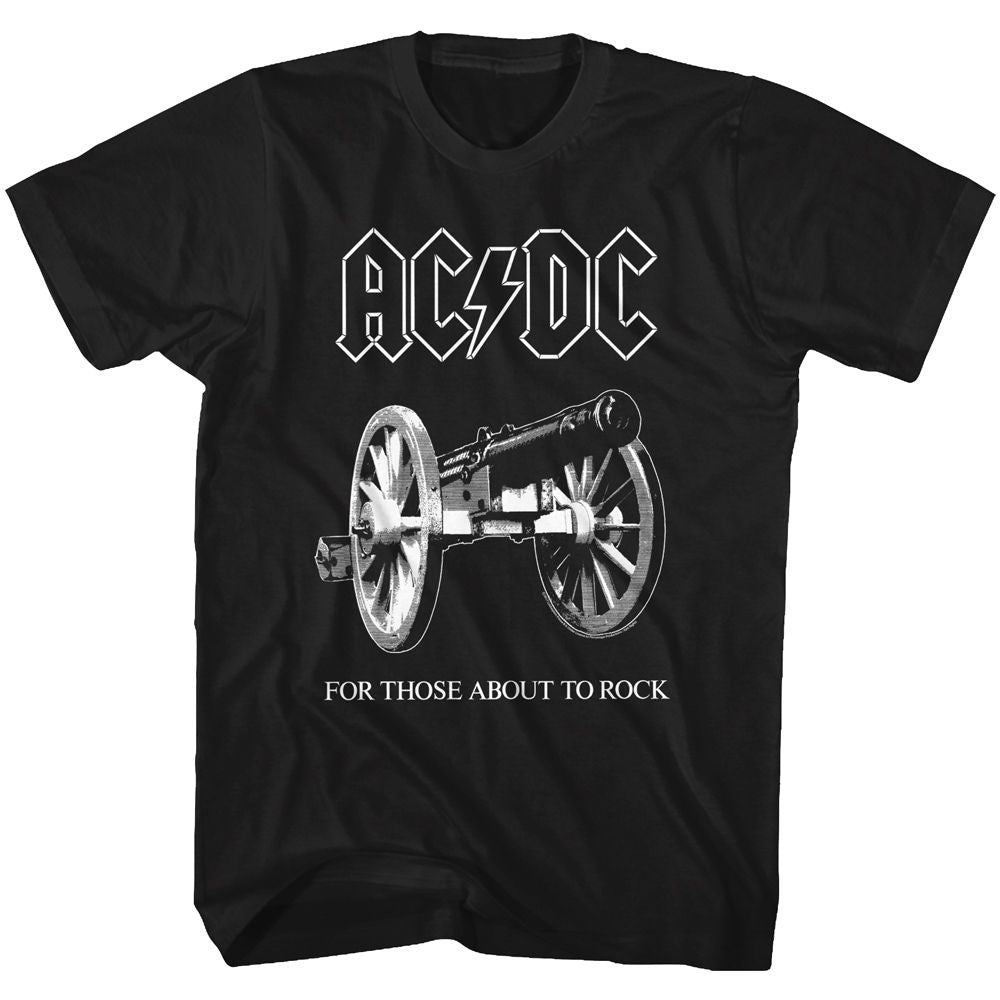 Black AC/DC t-shirt featuring For Those About to Rock cannon salute design