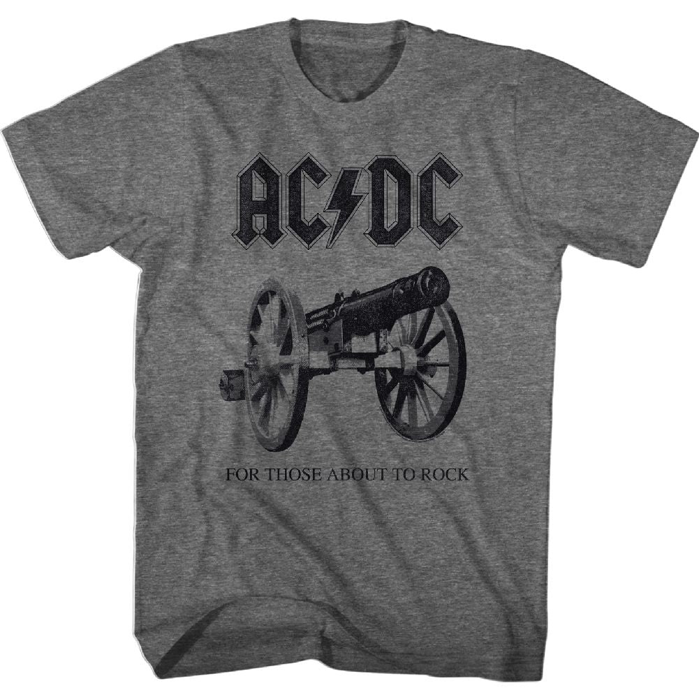 Graphite heather AC/DC t-shirt featuring For Those About to Rock revisited design