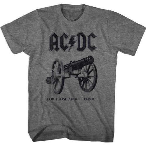 Graphite heather AC/DC t-shirt featuring For Those About to Rock revisited design