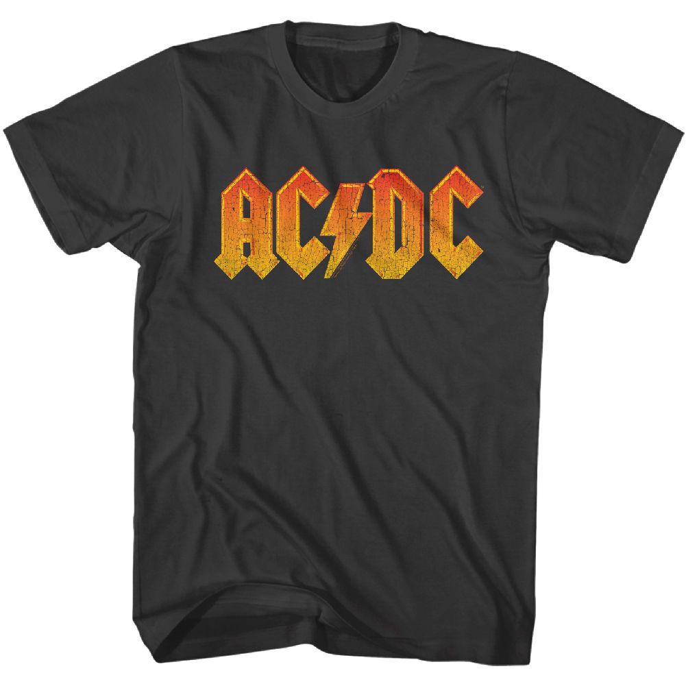 Smoke gray AC/DC t-shirt featuring Distressed orange AC/DC vintage design