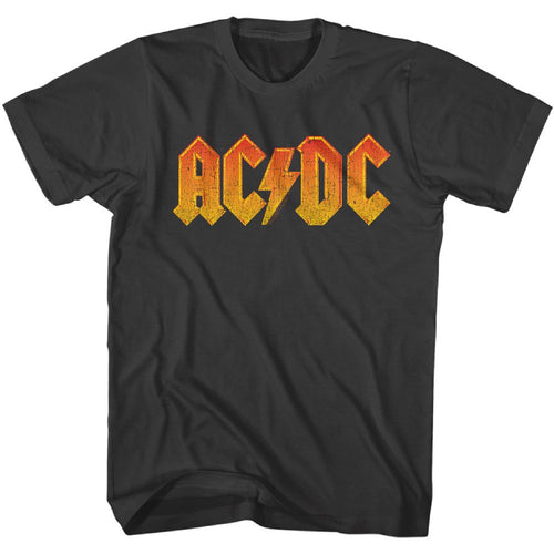 Smoke gray AC/DC t-shirt featuring Distressed orange AC/DC vintage design