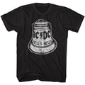 Black AC/DC t-shirt featuring Hells Bells cast iron bell Back in Black design