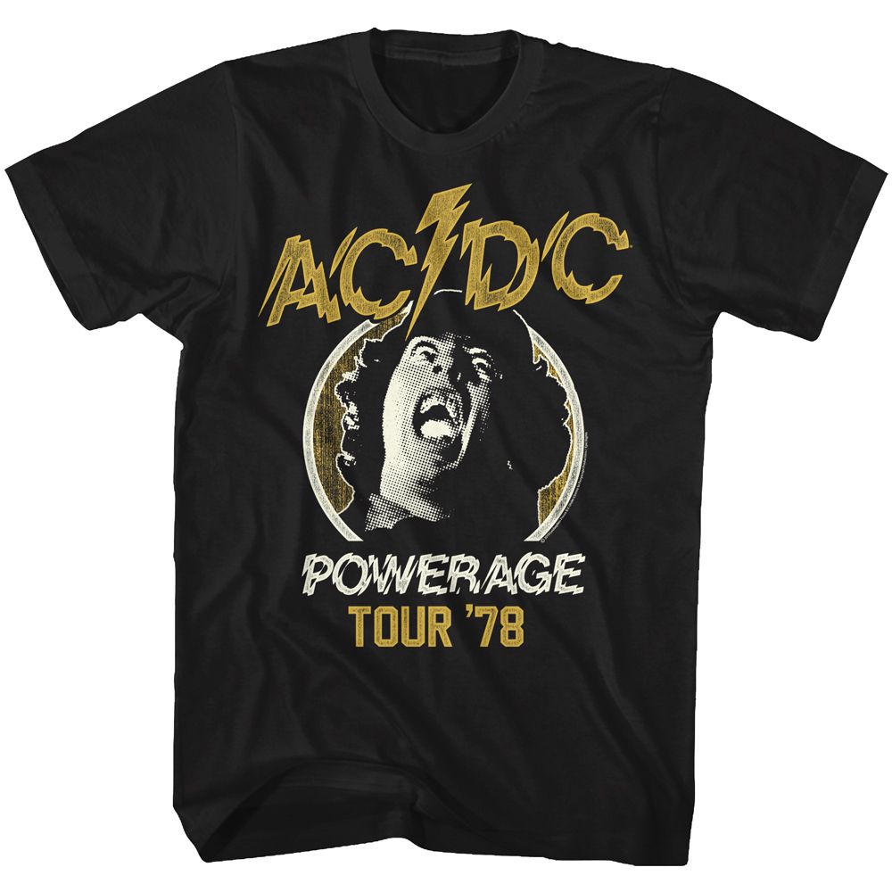 Black AC/DC t-shirt featuring Powerage 1978 tour vintage shirt design