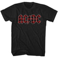 Black AC/DC t-shirt featuring Back in Black plaid pattern variant design