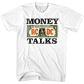 White AC/DC t-shirt featuring Moneytalks Razors Edge song design