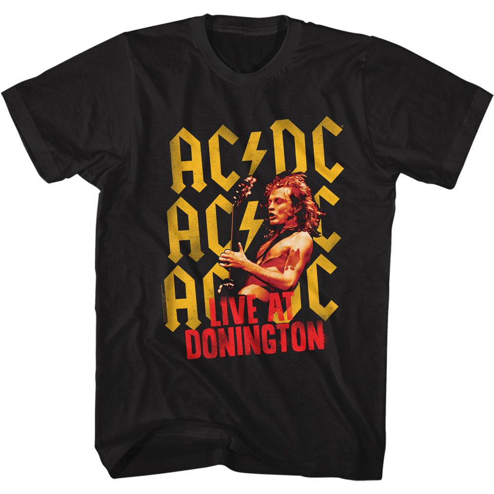 Black AC/DC t-shirt featuring AC/DC Donington Monsters of Rock design