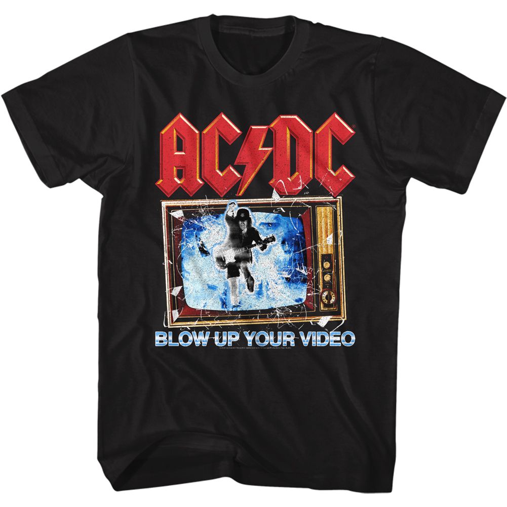 Black AC/DC t-shirt featuring Blow Up Your Video 1988 album design