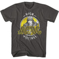 Smoke gray AC/DC t-shirt featuring Two-tone High Voltage album design