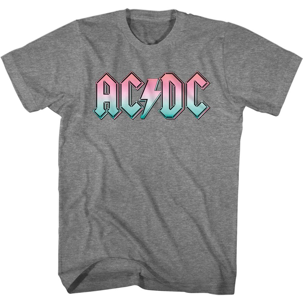 Graphite heather AC/DC t-shirt featuring AC/DC pastel gradient logo design