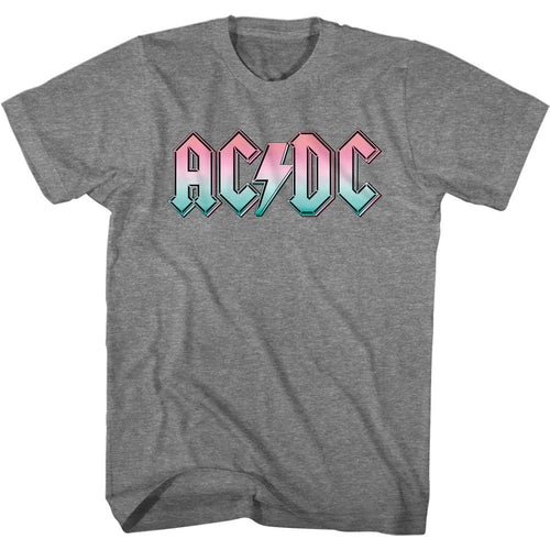 Graphite heather AC/DC t-shirt featuring AC/DC pastel gradient logo design