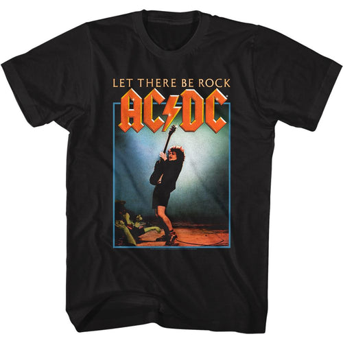 Black AC/DC t-shirt featuring Let There Be Rock 1977 album AC/DC design