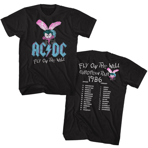 Black AC/DC t-shirt featuring Fly on the Wall European tour vintage design