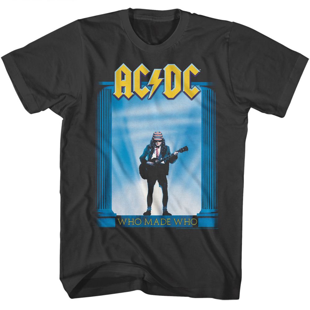 Smoke gray AC/DC t-shirt featuring Who Made Who 1986 compilation soundtrack design