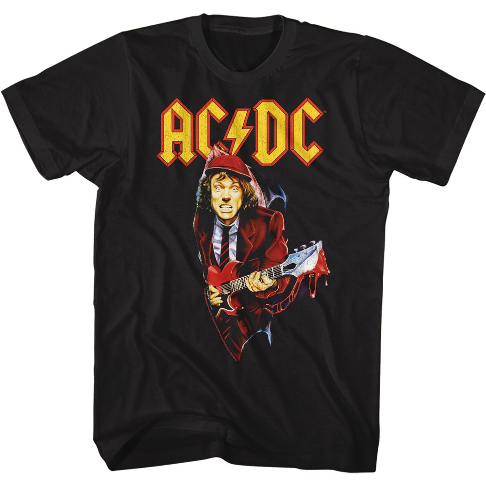 Black AC/DC t-shirt featuring AC/DC dripping guitar design