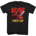 Black AC/DC t-shirt featuring AC/DC Power Up 2020 band photo design