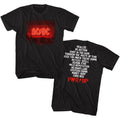 Black AC/DC t-shirt featuring Power Up 2020 album track listing design