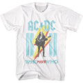 White AC/DC t-shirt featuring AC/DC columns graphic design